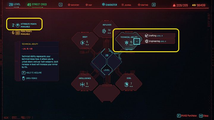 Zdobyte punkty atrybutów możesz rozdać w menu głównym gry po przejściu do zakładki postaci - Cyberpunk 2077: Jak wydać punkty atrybutów? - Cyberpunk 2077 - poradnik do gry