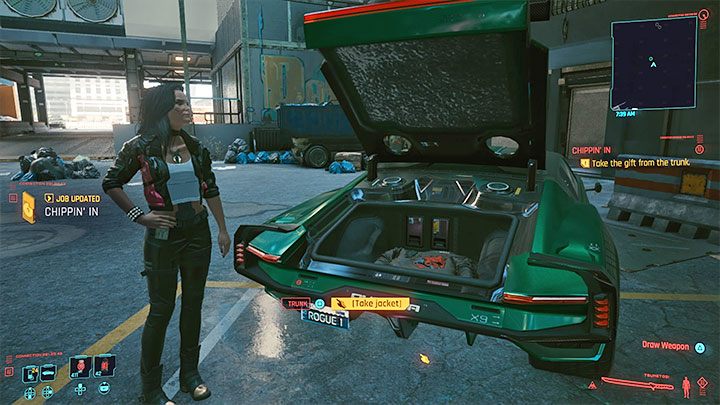 Wyjdź z klubu Afterlife i otwórz bagażnik auta Claire - Cyberpunk 2077: Gdzie jest Johnny? (Rogue i Johnny)/Chippin In - solucja - Cyberpunk 2077 - poradnik do gry