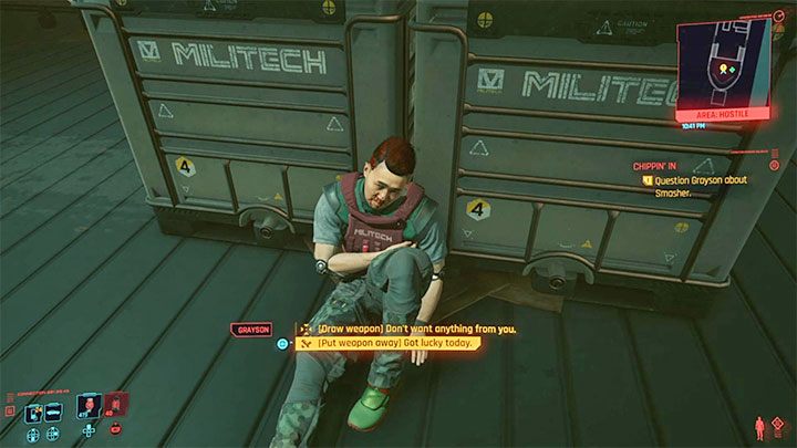 Grayson nie zginie w trakcie walki, gdyż chodzi wyłącznie o konieczności pokonania go po to żeby go przesłuchać - Cyberpunk 2077: Gdzie jest Johnny? (Rogue i Johnny)/Chippin In - solucja - Cyberpunk 2077 - poradnik do gry