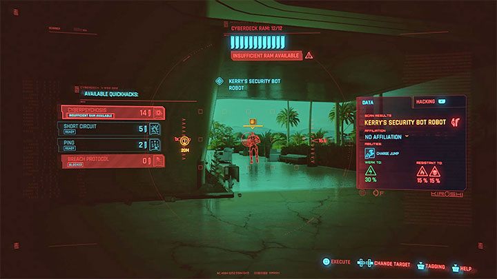 Obszar wokół willi patroluje pojedynczy robot - możesz przekraść się jak wyruszy w inną stronę, zniszczyć go (nie będzie kary za to) albo zhakować i np - Cyberpunk 2077: Niespodzianka! (Kerry)/Holdin On - solucja, opis przejścia - Cyberpunk 2077 - poradnik do gry
