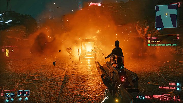 Podnieś klucze z ziemi i użyj ich do otwarcia paki furgonetki - Cyberpunk 2077: Sturm Und Drang (Kerry) - solucja, opis przejścia - Cyberpunk 2077 - poradnik do gry