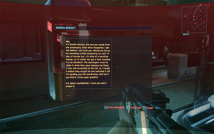 Jak zacząć quest: Dla przypomnienia Sandra Dorsett to kobieta, którą V i Jackie uratowali podczas jednej z pierwszych głównych misji - Ostatnia taka robota - Cyberpunk 2077: Sprawa Sandry D. - solucja, opis przejścia - Cyberpunk 2077 - poradnik do gry