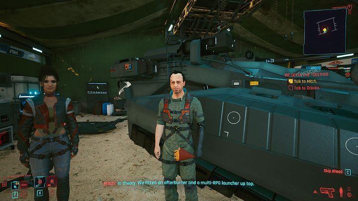 Mitch przedstawi Ci ulepszoną, odchudzoną wersję panzera (Basilisk), wzbogaconą o dopalacz i ciężkie działko rakietowe - Cyberpunk 2077: Przed burzą/We Gotta Live Together - solucja, opis przejścia - Cyberpunk 2077 - poradnik do gry
