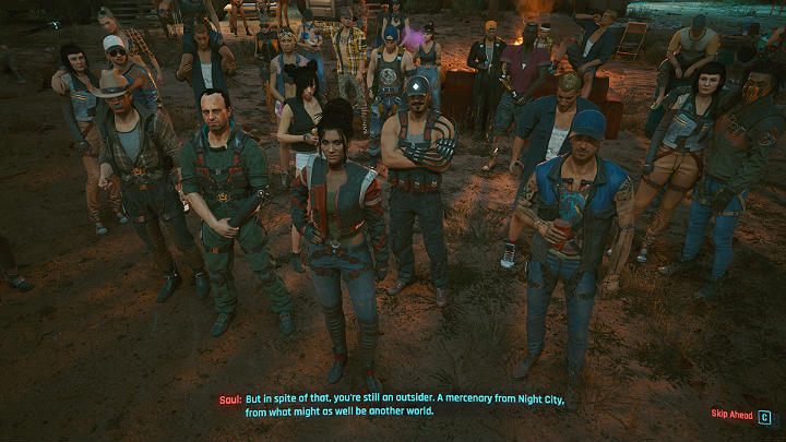 Wejdź na pakę samochodu i posłuchaj, jak Saul wygłasza mowę na temat długu wdzięczności, który Aldecaldos zaciągnęli u V - Cyberpunk 2077: Przed burzą/We Gotta Live Together - solucja, opis przejścia - Cyberpunk 2077 - poradnik do gry