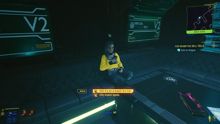 Wybierz współpracę z Rogue i oddaj kontrolę Johnnyemu, a po krótkiej chwili pojawisz się w Afterlife - Cyberpunk 2077: Zagraj to jeszcze raz, Rogue - solucja, opis przejścia - Cyberpunk 2077 - poradnik do gry