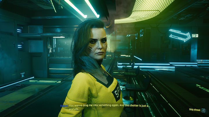W pewnym momencie Rogue wstanie i ogłosi zamknięcie klubu, by móc porozmawiać z Johnnym bez świadków - Cyberpunk 2077: Zagraj to jeszcze raz, Rogue - solucja, opis przejścia - Cyberpunk 2077 - poradnik do gry