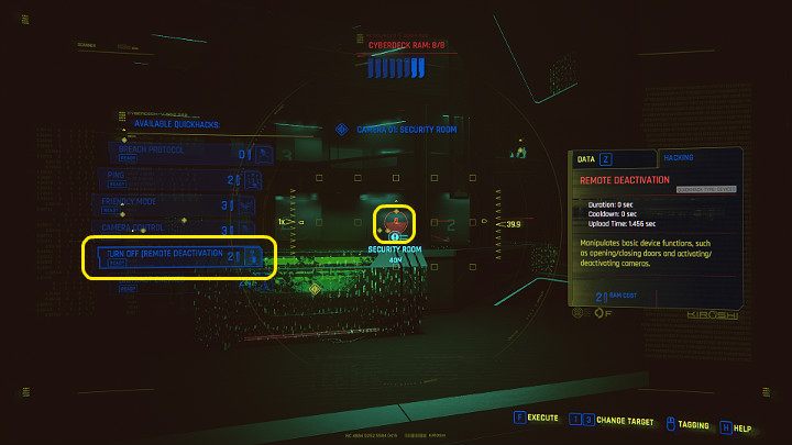 W pierwszej kolejności zhakuj kamerę nad drzwiami do pomieszczenia ochrony i wyłącz ją, by móc bezpiecznie poruszać się po tym obszarze - Cyberpunk 2077: Ostatnie tango w Night City - solucja, opis przejścia - Cyberpunk 2077 - poradnik do gry