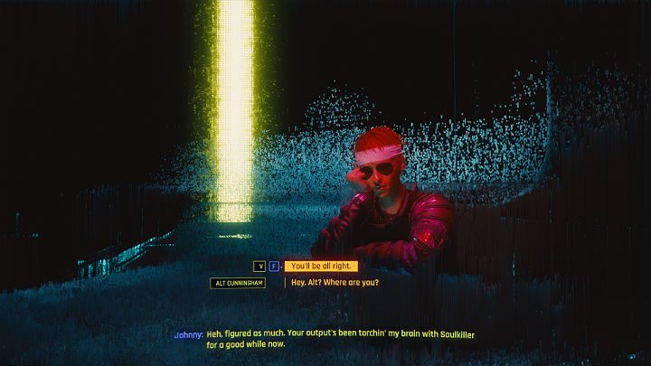 Po chwili pojawisz się w Cyberprzestrzeni i będziesz mieć okazję spotkać się z V i Alt - Cyberpunk 2077: Zakończenie Johnnyego - współpraca z Rogue - Cyberpunk 2077 - poradnik do gry