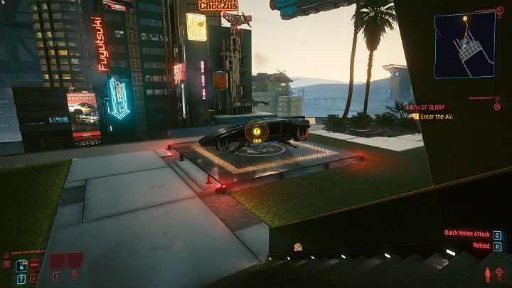 V wychodzi do ogrodu, gdzie czeka na niego AV-ka podesłana przez Delamaina - Cyberpunk 2077: Zakończenie Johnnyego - współpraca z Rogue - Cyberpunk 2077 - poradnik do gry