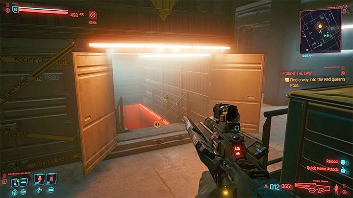 Po dotarciu na miejsce dowiesz się od Rivera, że magazyn Red Queens Race, który musicie zbadać, jest pod kontorlą wrogiego gangu Animals, przy czym budynek jest bardzo słabo pilnowany i nie powinieneś mieć żadnych problemów z dostaniem się do środka - Cyberpunk 2077: Stróże bezprawia/I Fought the Law (River) - solucja - Cyberpunk 2077 - poradnik do gry