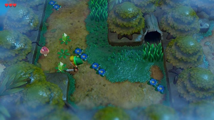 Wejdź do jaskini, zniszcz fioletowe kryształy za pomocą miecza i przesuń kamień, aby otworzyć skrzynię, w której znajduje się 50 rupii - Tail Cave | Solucja The Legend of Zelda Links Awakening - The Legend of Zelda Links Awakening - poradnik do gry