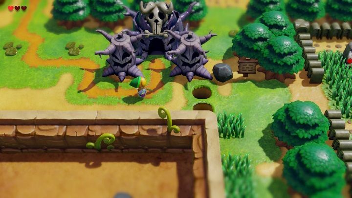 Idź na północ, a gdy znajdziesz trzy kamienie, stojące przed wejściem do innej jaskini, skręć na wschód i podążaj ścieżką, dopóki nie wyjdziesz z lasu - Tail Cave | Solucja The Legend of Zelda Links Awakening - The Legend of Zelda Links Awakening - poradnik do gry