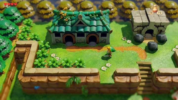 Wyjdź z budynku i idź na północ, aż dojdziesz do zielonego domu z dwoma drzwiami - Tail Cave | Solucja The Legend of Zelda Links Awakening - The Legend of Zelda Links Awakening - poradnik do gry
