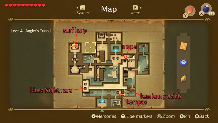 Mapa całego Anglers Tunnel. - Anglers Tunnel | Solucja The Legend of Zelda Links Awakening - The Legend of Zelda Links Awakening - poradnik do gry