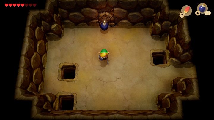 Umieść bombę obok pękniętej ściany, aby dostać się do pokoju, w którym znajdziesz Ćwiartkę Serca - Anglers Tunnel | Solucja The Legend of Zelda Links Awakening - The Legend of Zelda Links Awakening - poradnik do gry