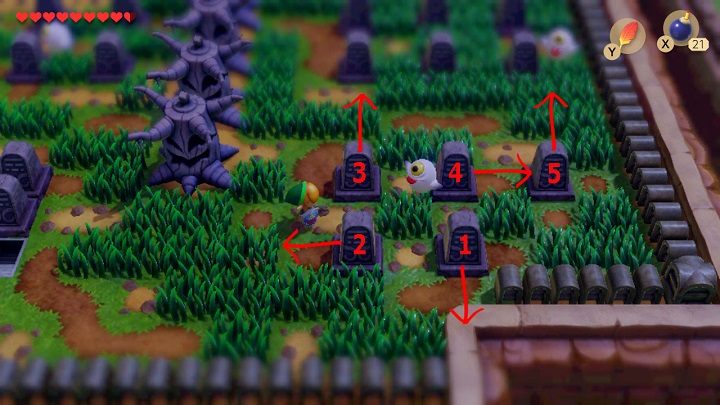 Idź na Cmentarz i odszukaj pięć nagrobków - Anglers Tunnel | Solucja The Legend of Zelda Links Awakening - The Legend of Zelda Links Awakening - poradnik do gry