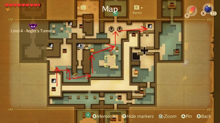 Idź kawałek w dół i weź ze skrzyni Nightmares Key - Anglers Tunnel | Solucja The Legend of Zelda Links Awakening - The Legend of Zelda Links Awakening - poradnik do gry