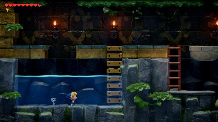 Zejdź po drabinie w dół, wskocz na platformę, aby bezpiecznie przejechać przez kolczastą podłogę, a następnie idź w lewo - Anglers Tunnel | Solucja The Legend of Zelda Links Awakening - The Legend of Zelda Links Awakening - poradnik do gry