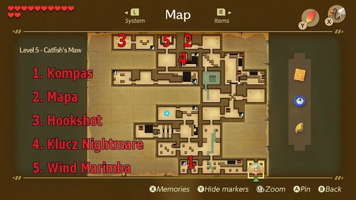 Mapa Catfishs Maw. - Catfishs Maw | Solucja The Legend of Zelda Links Awakening - The Legend of Zelda Links Awakening - poradnik do gry