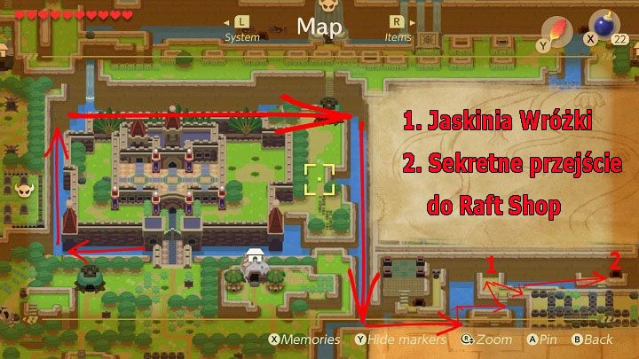 Płyń wokół zamku, a następnie w dół, aby opuścić fosę - Catfishs Maw | Solucja The Legend of Zelda Links Awakening - The Legend of Zelda Links Awakening - poradnik do gry