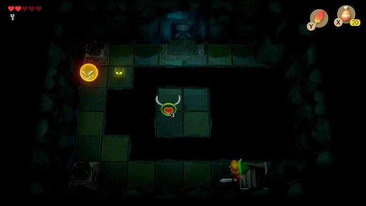 Poczekaj na platformę, która porusza się nad groźnymi kolcami i skocz na nią, aby bezpiecznie dotrzeć na drugą stronę - Bottle Grotto | Solucja The Legend of Zelda Links Awakening - The Legend of Zelda Links Awakening - poradnik do gry