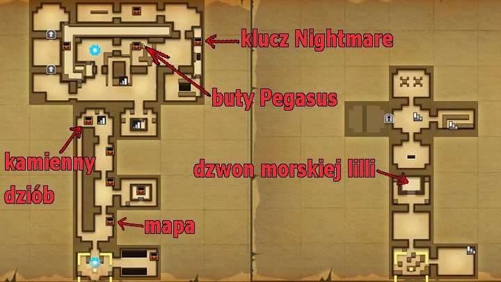 Mapa z lokalizacją najważniejszych przedmiotów w Key Cavern. - Key Cavern | Solucja The Legend of Zelda Links Awakening - The Legend of Zelda Links Awakening - poradnik do gry