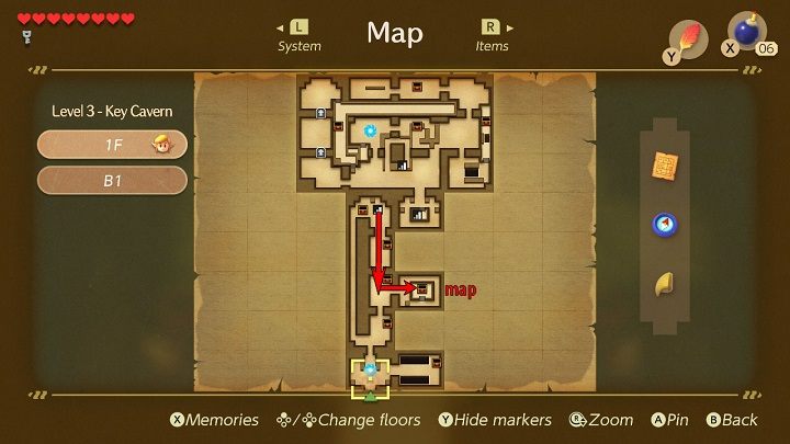 Idź korytarzem w prawo i przejdź przez kolejne dwa pomieszczenia - Key Cavern | Solucja The Legend of Zelda Links Awakening - The Legend of Zelda Links Awakening - poradnik do gry