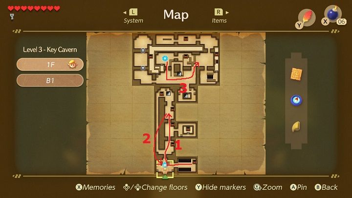 Idź w prawo i omiń portal, aby wyjść na górę - Key Cavern | Solucja The Legend of Zelda Links Awakening - The Legend of Zelda Links Awakening - poradnik do gry