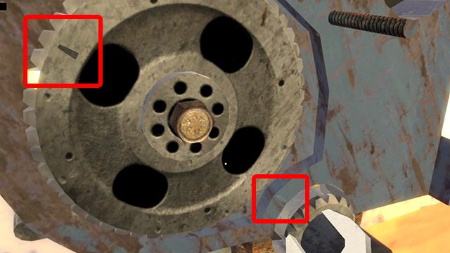 Używając tego samego klucza, co do śruby (10mm), użyj rolki myszki powoli, aż grot na kole zrówna się dokładnie z grotem na bloku silnika - My Summer Car: Budowa silnika i skrzyni biegów dla samochodu Satsuma - My Summer Car - poradnik do gry