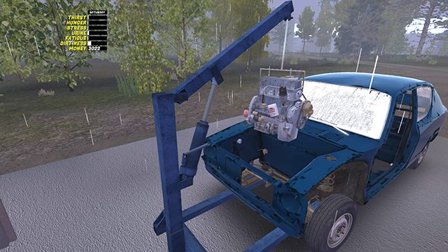 Uwaga - Przed wstawieniem silnika do karoserii warto w przegrodzie silnika zamontować: pompę sprzęgła CLUTCH MASTER CYLINDER, cylinder hamulcowy BRAKE MASTER CYLINDER, przewody hamulca BRAKE LINING oraz FUEL STRAINER - My Summer Car: Montaż silnika w samochodzie Satsuma - My Summer Car - poradnik do gry