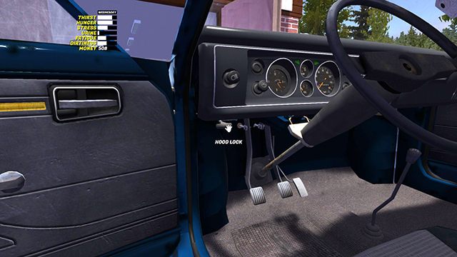 Poodkręcaj wszystkie korki: od chłodnicy (1), oleju (2) oraz oba pojemniki od płynu hamulcowego (3) - Pierwsze uruchomienie silnika - My Summer Car - poradnik do gry