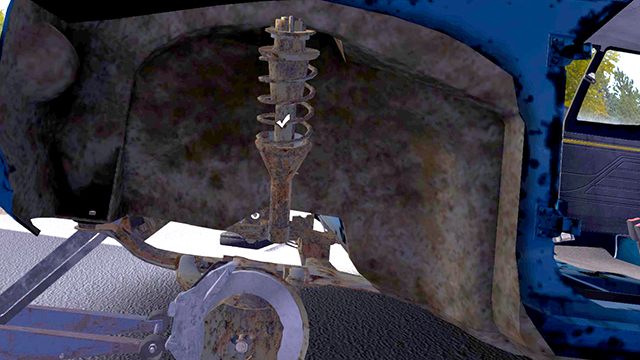 Pierwszy zestaw montujący kolumnę to trzy śruby rozmiar 10 mocowane do karoserii - Zawieszenie i układ kierowniczy | Budowa samochodu Satsuma w My Summer Car - My Summer Car - poradnik do gry