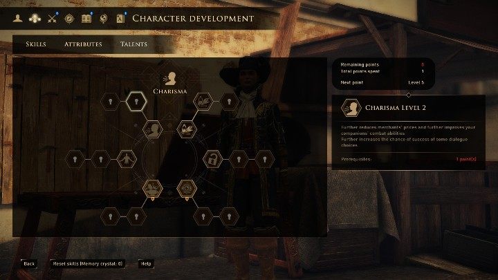 Jednym z talentów, który ułatwi Ci rozwijanie alchemii, jest charyzma - GreedFall: Najlepsze buildy - Mistrz eliksirów - GreedFall - poradnik do gry