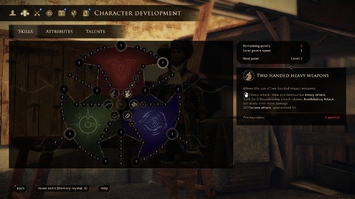 Jednoręczna broń biała (One handel blades) - umożliwia używanie broni jednoręcznej: atak, kopnięcie i wściekły atak - GreedFall: Najlepsze buildy - Wojowniczy technik - GreedFall - poradnik do gry