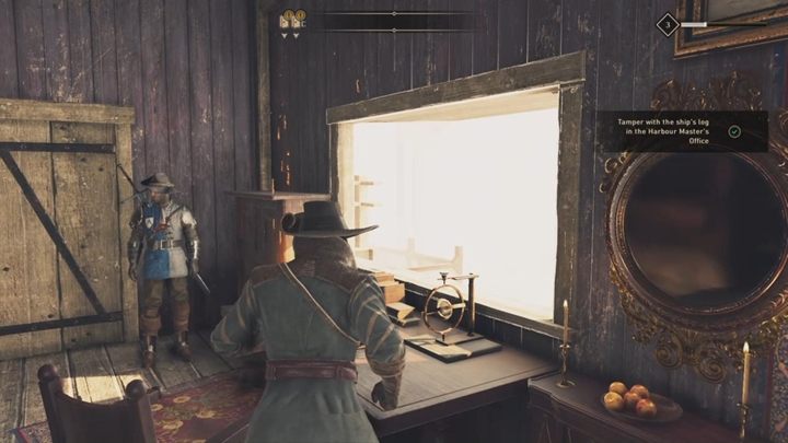 Twoim celem jest udać się do budynku nieopodal i sprowadzić zmiany w dzienniku statku - GreedFall: Towar Strażników Denara - solucja, opis przejścia - GreedFall - poradnik do gry
