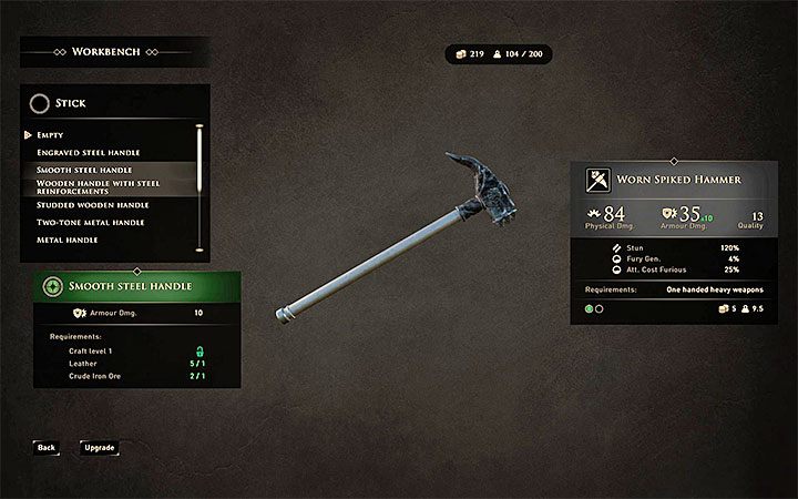 Do konstruowania udoskonaleń możesz domyślnie przystąpić po dotarciu do stołu rzemieślniczego i wybraniu przedmiotu z wolnymi slotami na ulepszenia - GreedFall: Trofea - lista - GreedFall - poradnik do gry