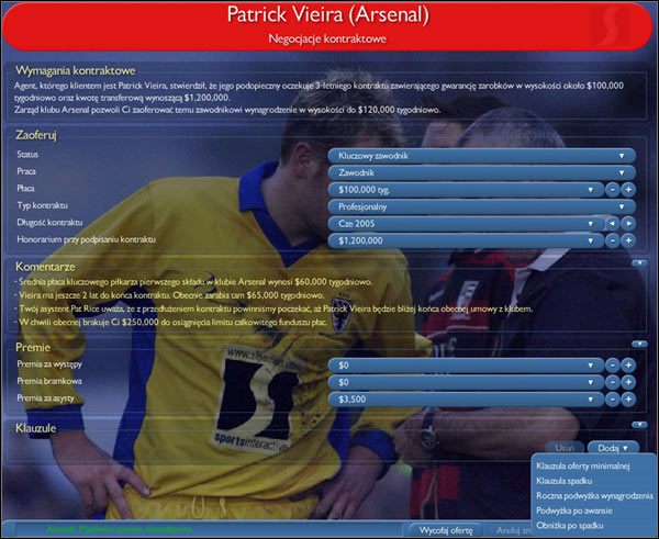 Wymagania kontraktowe - tutaj agent piłkarza, z którym chcecie podpisać umowę przedstawia Wam swoją ofertę (lepiej jej się trzymać) - Profil piłkarza (4) | Gra w CM | Championship Manager 4 - Championship Manager 4 - poradnik do gry