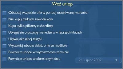 Odrzucaj wszystkie oferty poniżej oczekiwanej wartości - jeśli zdecydujecie się zaznaczyć opcję, będzie to jednoznaczne z tym, że wszelkie próby ofert transferowych w stosunku do Waszych piłkarzy będą odrzucone, o ile ich wartość będzie niższa od ustalonej przez Was (ewentualnie ustalonej przez ryne - Profil menedżera i opcje (2) | Gra w CM | Championship Manager 4 - Championship Manager 4 - poradnik do gry