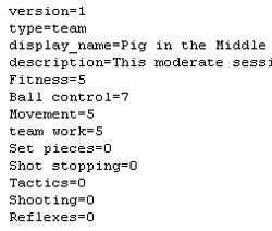 Jak widzicie każdy trening ma przypisane wartości liczbowe (od 0 do 7) do 9 głównych elementów poczynając (od Fitness w dół, na Reflexes kończąc) - Pytania & tricki cz.4 | Gra w CM | Championship Manager 4 - Championship Manager 4 - poradnik do gry