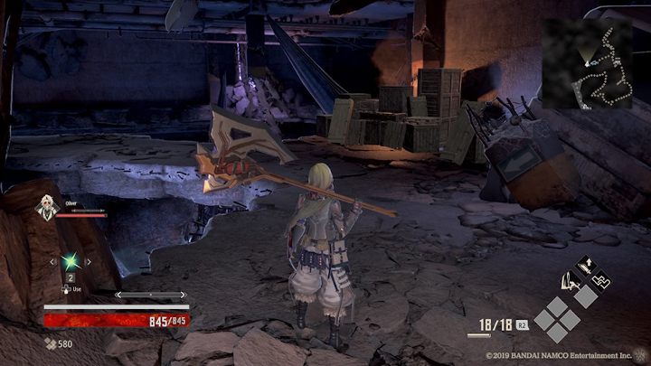 Po skręceniu w prawo uważaj na dużą ilość drewnianych skrzyń, ponieważ za nimi czeka przeciwnik - Ruined City Underground cz.1 | Solucja Code Vein - Code Vein - poradnik do gry