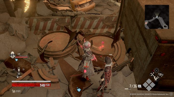 Przy skręcie w lewo, zniszcz po prawej stronie przy ciężarówce dwa szklane obiekty, znajdziesz tam Hunter Vestige Part B - Parking Garage | Solucja Code Vein - Code Vein - poradnik do gry