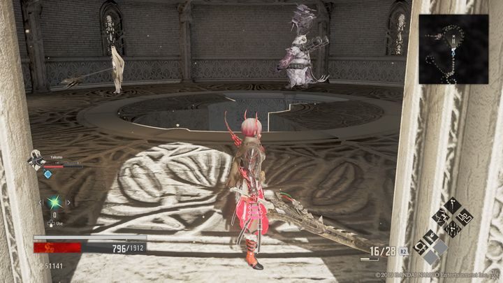 W pomieszczeniu dalej znajdują się kolejni wrogowie, po pokonaniu ich masz dwa wyjścia, jedno to dziura na środku (patrz zdjęcie), natomiast druga droga znajduje się po lewej stronie - Cathedral Perimeter | Solucja Code Vein - Code Vein - poradnik do gry