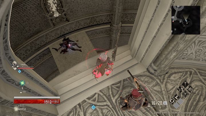 Tam czeka na ciebie jeden przeciwnik, pokonaj go i znowu zeskocz w dół (patrz zdjęcie) - Inner Tower | Solucja Code Vein - Code Vein - poradnik do gry