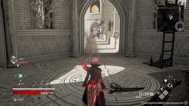 Na górze masz trzy drogi: drabina, na wprost przeciwnika oraz po lewej stronie - Gated Room | Solucja Code Vein - Code Vein - poradnik do gry