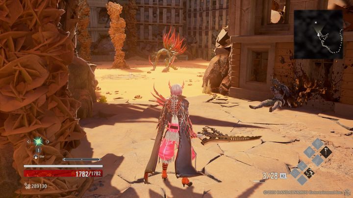 Po prawej stronie zobaczysz po raz kolejny przeciwnika z czerwonymi kryształami na plecach - Sunken Ruins | Solucja Code Vein - Code Vein - poradnik do gry