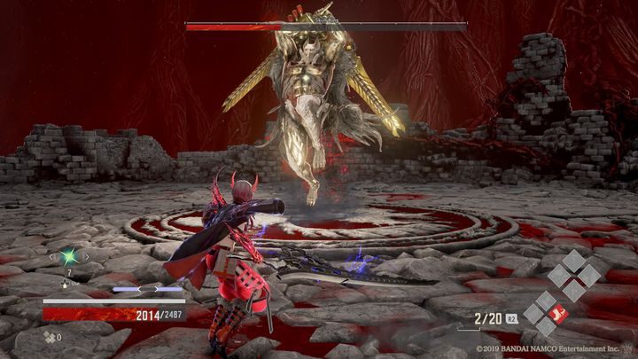 Trzecia faza dodaje do jego stylu walki to, że każdy zamach mieczem powoduje rozprzestrzenienie się krwi, przez co zwiększa swoje obrażenia oraz zasięg ataków - Skull King | Boss w Code Vein - Code Vein - poradnik do gry