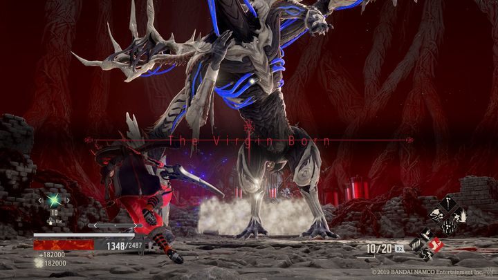 Boss ten od razu zaczyna swoje ataki, których jest mało i są łatwe do uniknięcia, jednakże jeden atak potrafi zabrać nawet 75% zdrowia - The Virgin Born | Boss w Code Vein - Code Vein - poradnik do gry