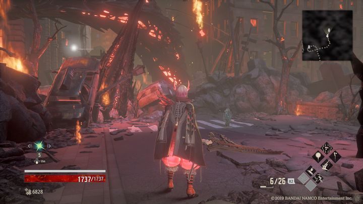 Lokacja pokryta jest w dużej mierze ogniem i lawą, przez co najlepiej założyć Blood Veil z dużą odpornością na ogień - City of Falling Flame | Solucja Code Vein - Code Vein - poradnik do gry