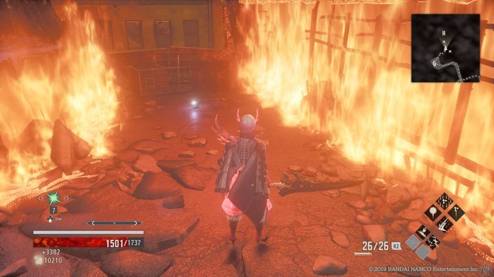 Skręć najpierw w prawo i podnieś Anti-stun (x2), uważaj jednak na przeciwnika po prawej stronie ukrytego w płomiennej ścianie - City of Falling Flame | Solucja Code Vein - Code Vein - poradnik do gry