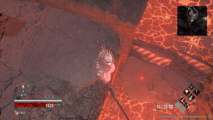 Niżej, przy krawędzi znajduje się Scathach Vestige Part C, zejdź tam i podnieś go, uważaj na przeciwnika obok - City of Falling Flame | Solucja Code Vein - Code Vein - poradnik do gry